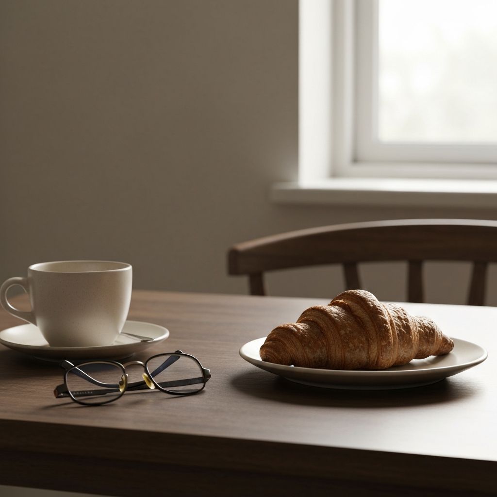 Ruhiger Morgen mit Frühstück und Kaffee